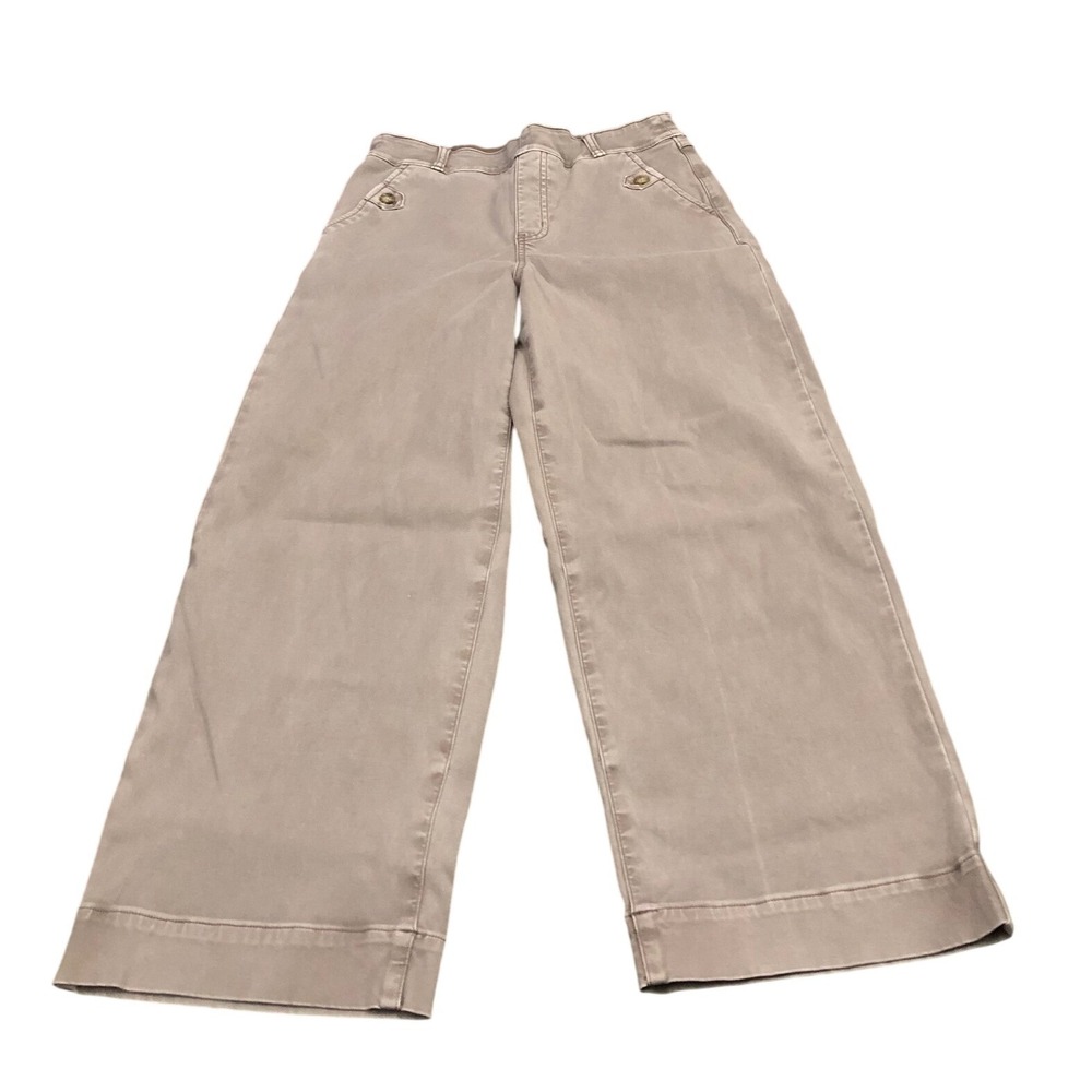 SPANX Stretch Twill Wide Leg Crop Pants High Rise Pull On Crop Light Brown Med